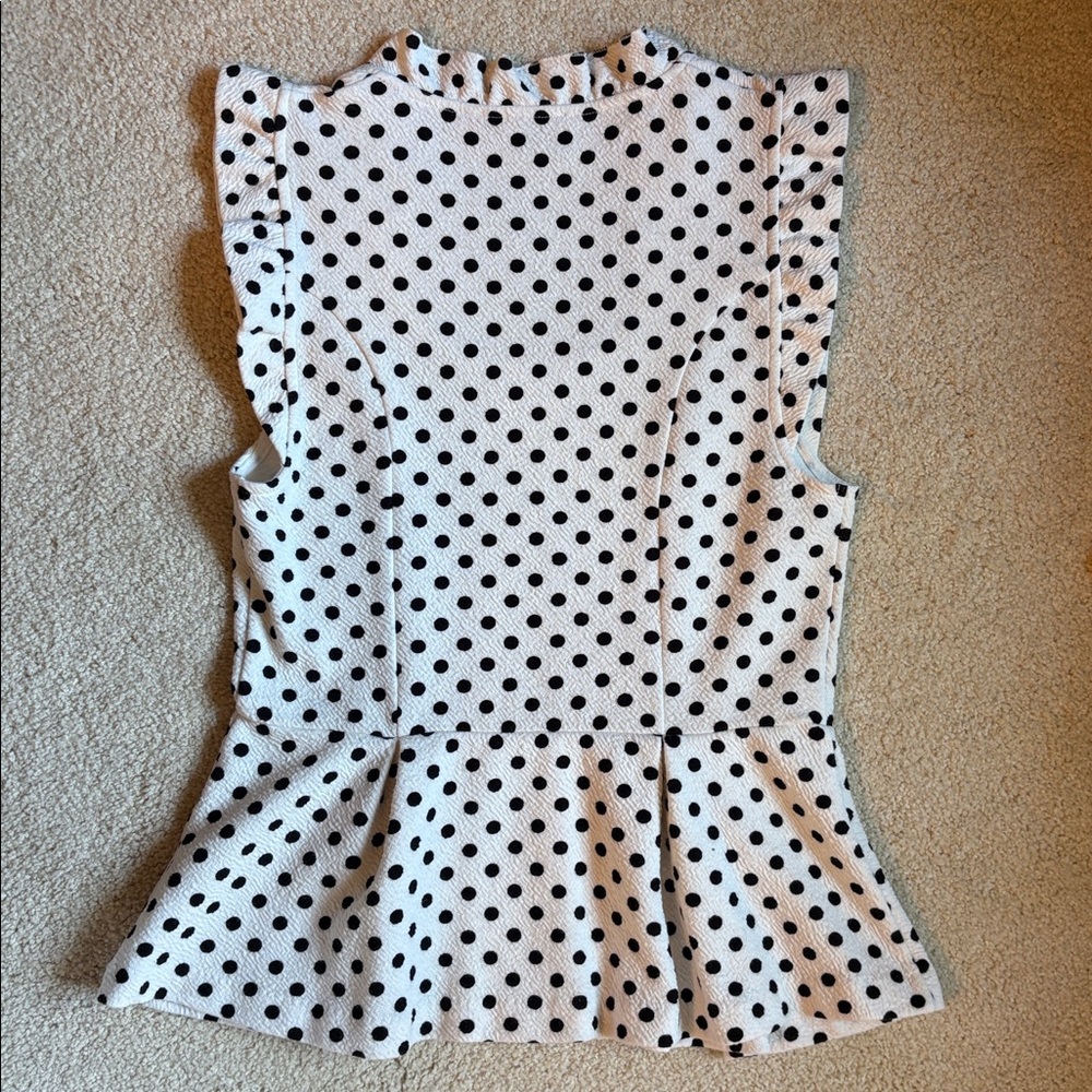 Anthropologie Postmark Polka Dot Peplum Ruffle Top White and Black size M - Picture 7 of 10